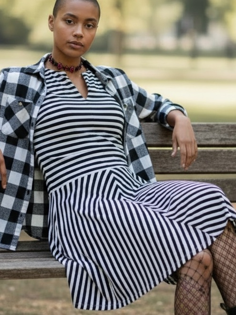 Ann Taylor Classic Black & White Striped Fit-and-Flare Dress 8p